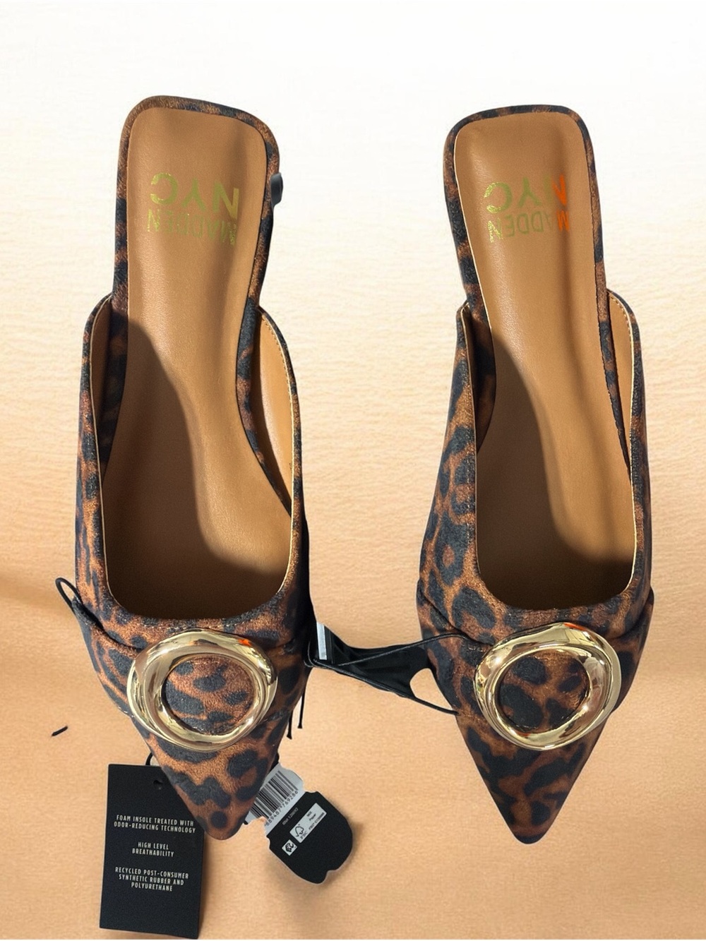 Leopard Print Pointed Toe Mules with Gold Hoop Accent